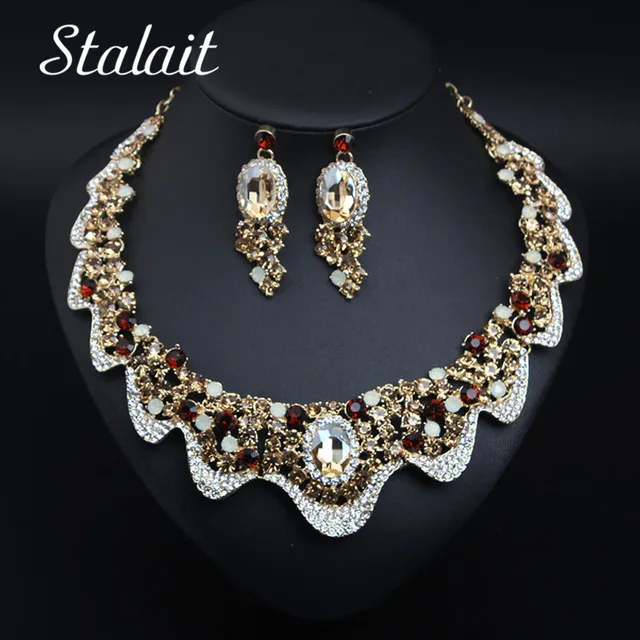 Fake Collar Geometric Clavicle Wave Shape Rhinestone Jewelry Sets 1