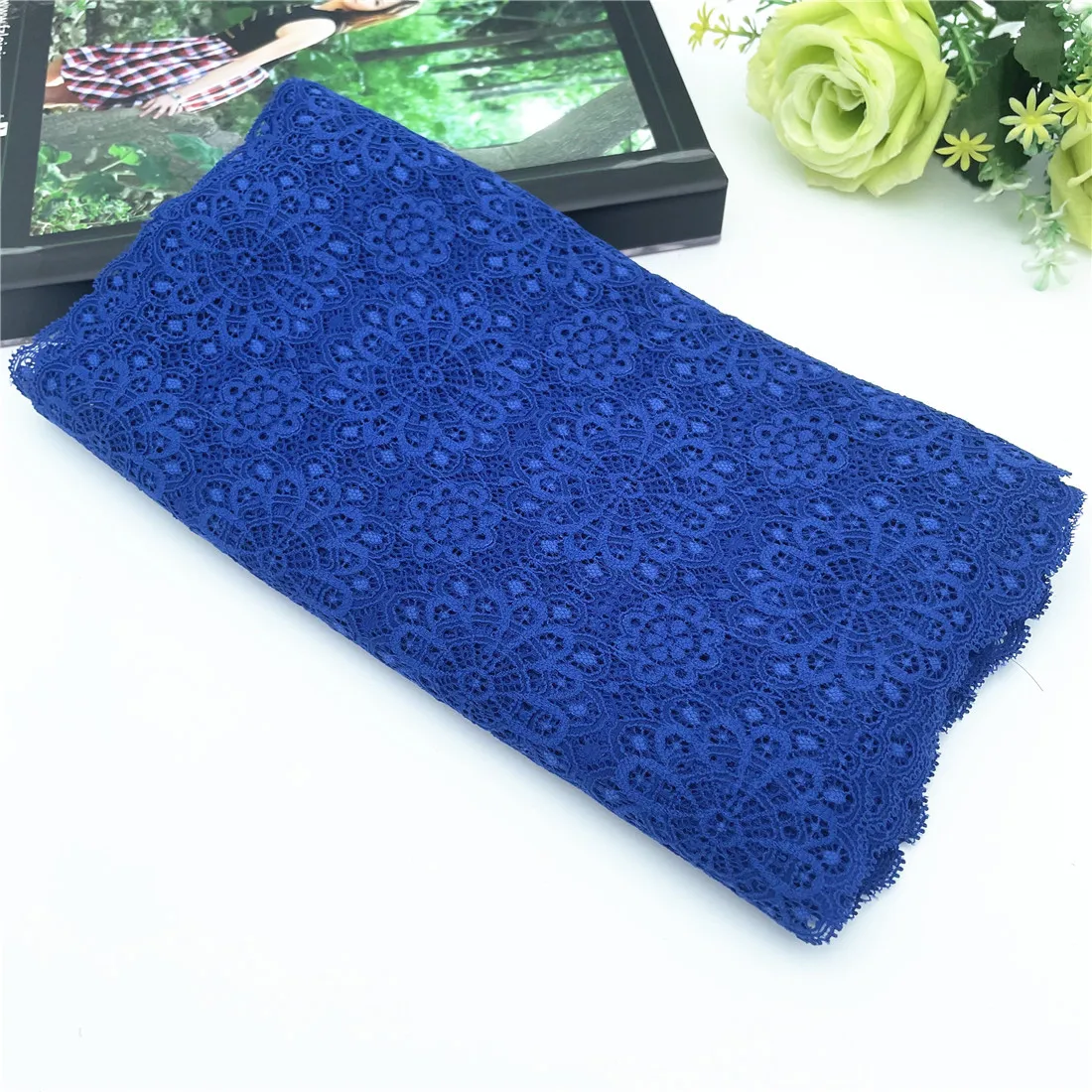 3y/lot Width 26cm Klein Blue Elastic Stretch Lace Trims For Clothing Accessories Dress Sewing Applique Costume Lace Fabric 4