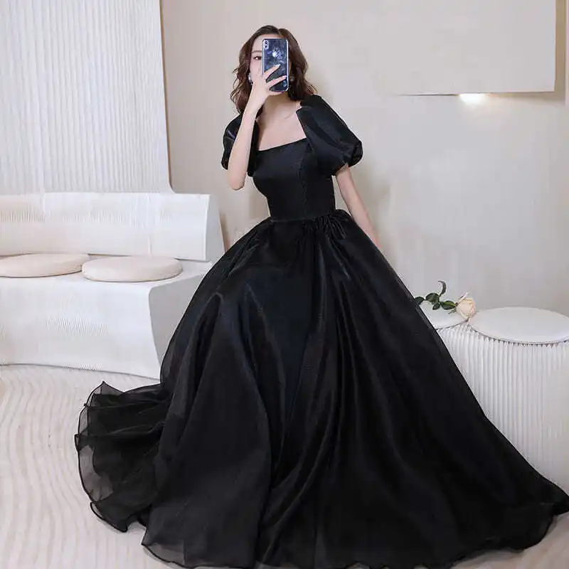 

Harajpee Black Evening Dress Women 2024 New Hepburn Style Banquet Annual Meeting Elegance Dress Art Exam Adult Gift Vestido