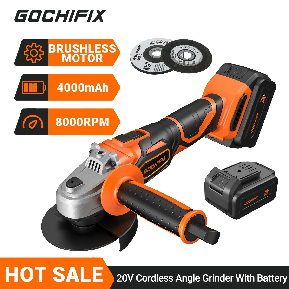 Cordless Angle Grinder Brushless Tool with 4Ah Li Ion Battery