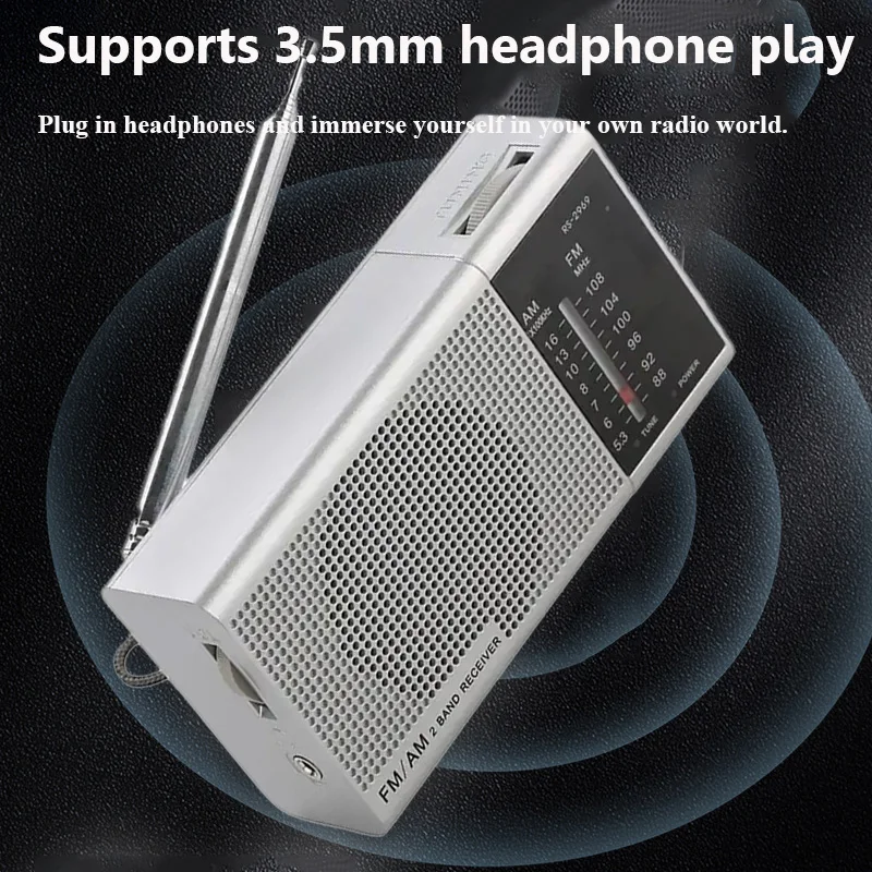 Mini Portable FM AM Radio Battery Powered DSP Radios Built-in Loudspeaker with 3.5MM Headphones Jack Frequency Window for Elder