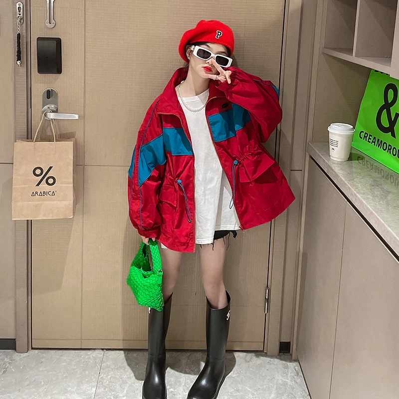 Girls' thickened red jacket, autumn and winter windbreaker, girls' red