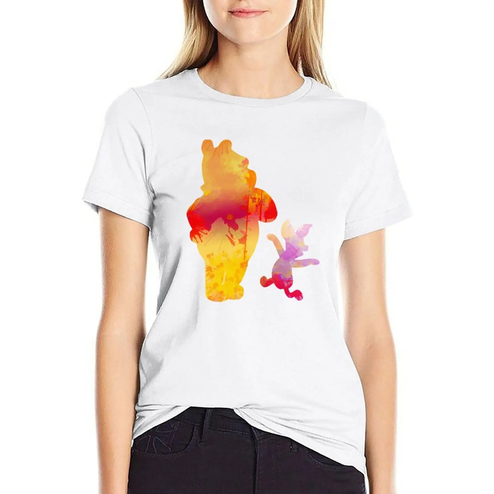 

Bear and Pig Inspired Silhouette T-shirt summer tops Aesthetic clothing anime clothes Women's clothing