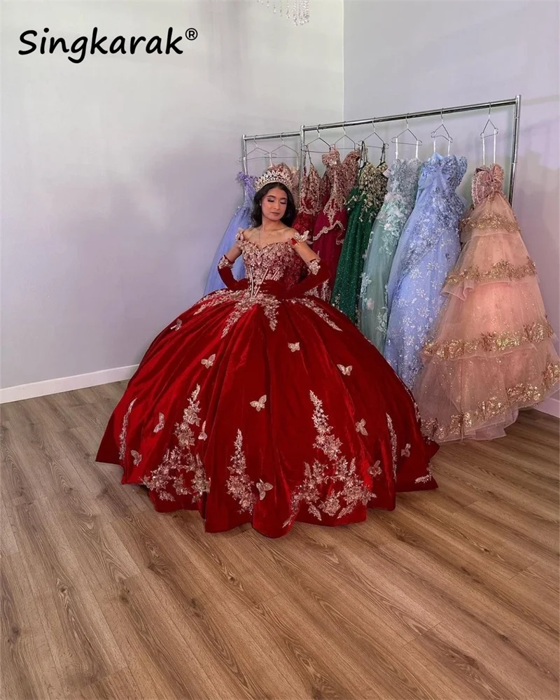 Luxury Red Quinceanera Dresses 2025 Ball Gown Beads Glitter Sequins Appliques Sweet 16 Dresses Birthday Party Gown Custom main image 1