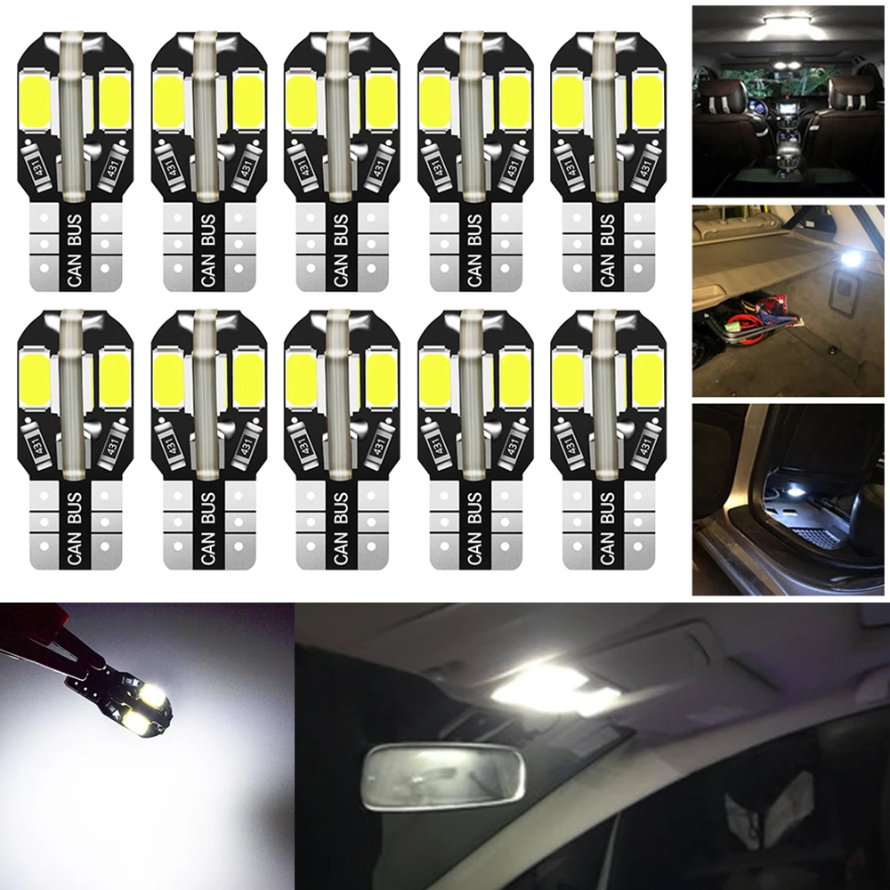 

10pcs Led Car Interior Bulb Canbus Error Free T10T 5730 8SMD LED Side Wedge Light White Lamps Auto Fog Style Modified Headlight
