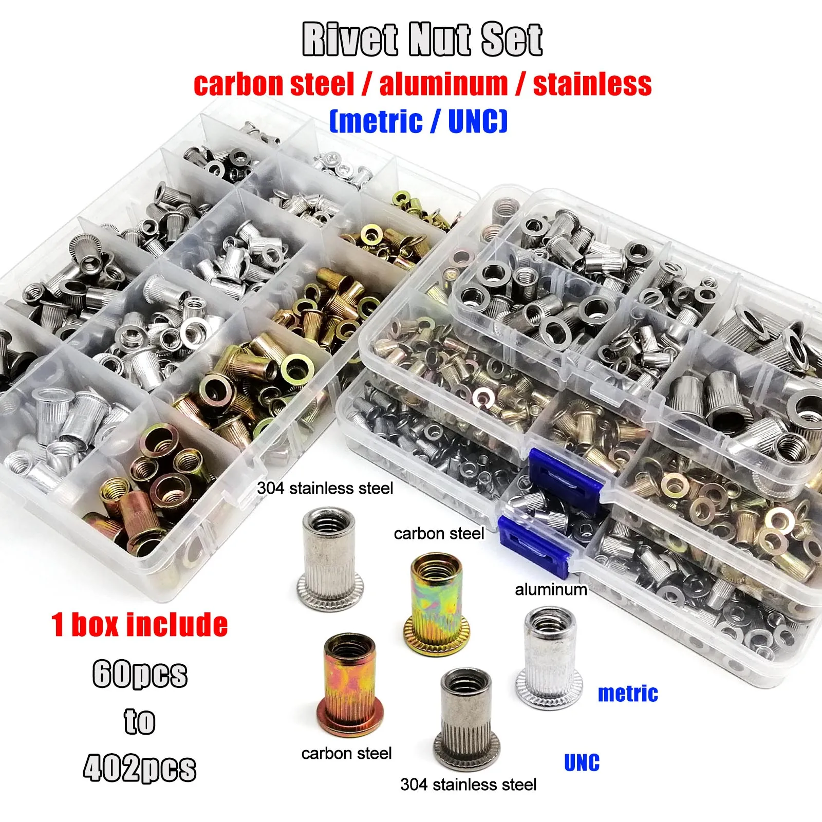 KooingTech 350 PCS M4 Alu Nieten Set - Flat Head Solid Aluminium Nieten 4-20mm