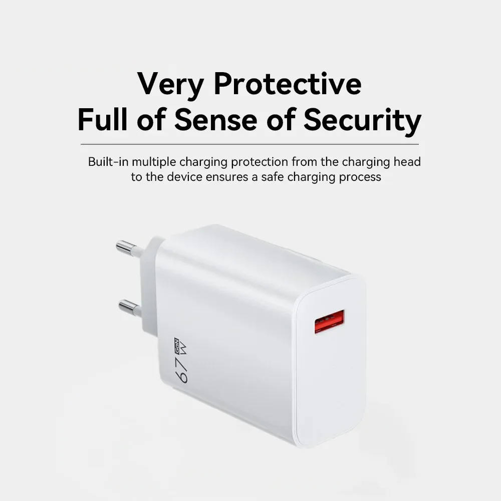 67W GaN USB Fast Charger Quick Charge 3.0 Type C Cable Adapter for Xiaomi 14 13 12 Ultra Redmi Note Turbo Mobile Phone Chargers