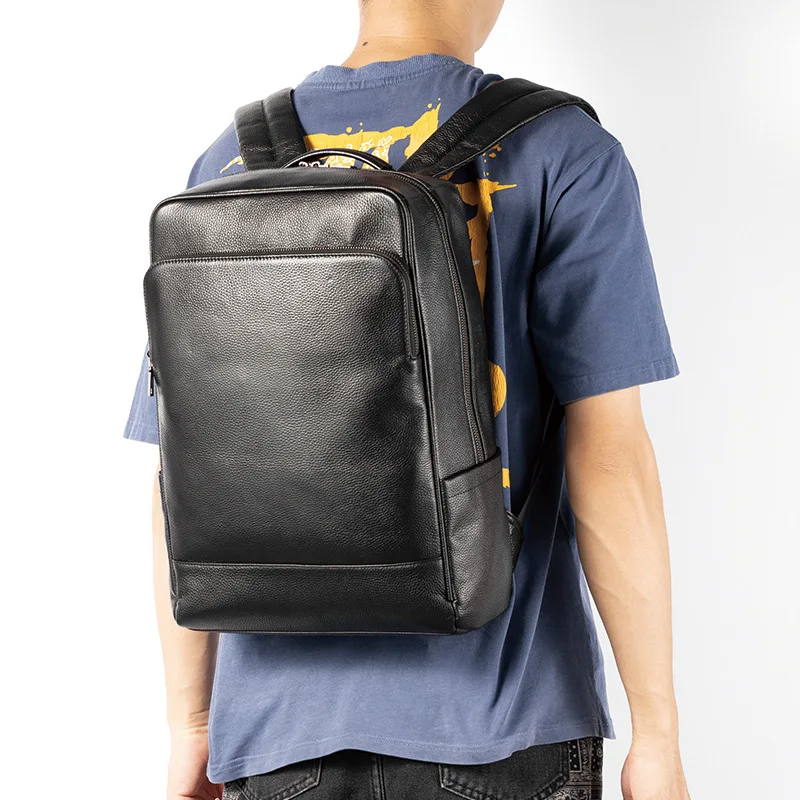 Natural Cow Skin Men's Backpack Genuine Leather Boys Shool Backpack High Quality Teenager Travel Bag Big Waterproof Notebook Bag