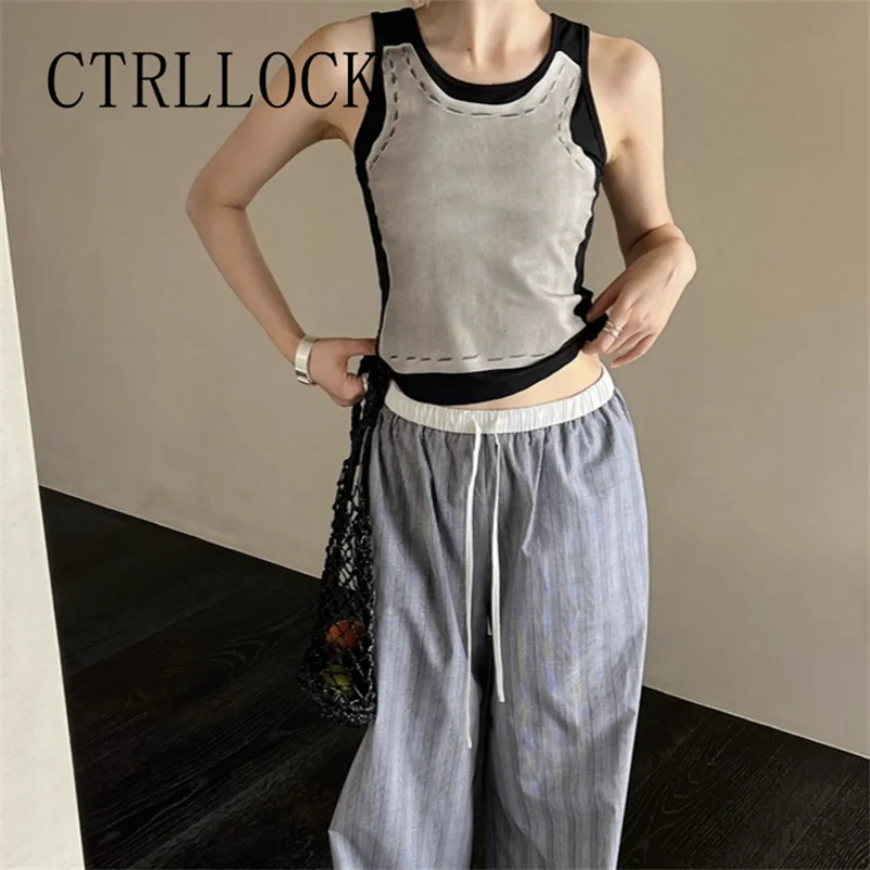 

CTRLLOCK Повседневный цветной контрастный Топ без рукавов с принтом женские летние милые облегающие Короткие топы