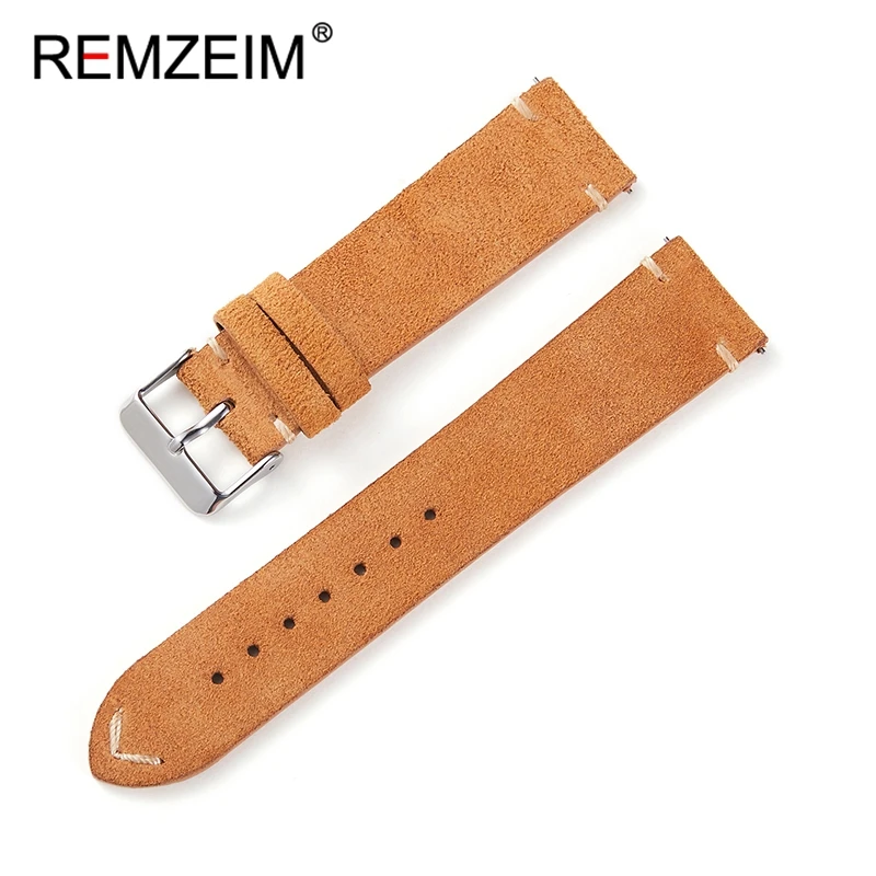 Vintage Handmade Soft Suede Leather Watch Band with Retro Stitching