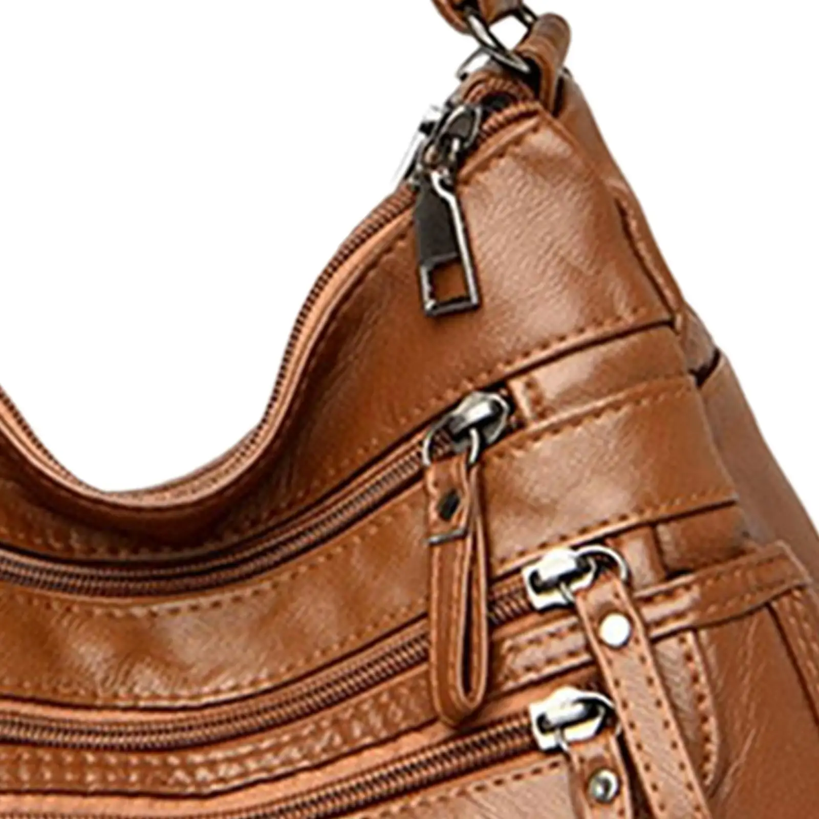 Women Leather Shoulder Bag Vacation Casual Travel Bag Multi Layer Lady Black