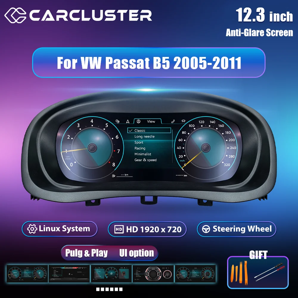 Panel de Instrumentos Digital LCD Carcluster de 12.3'' para VW Passat B5 Skoda Superb MK1 Años 1996-2006, Panel de Instrumentos Virtual 1