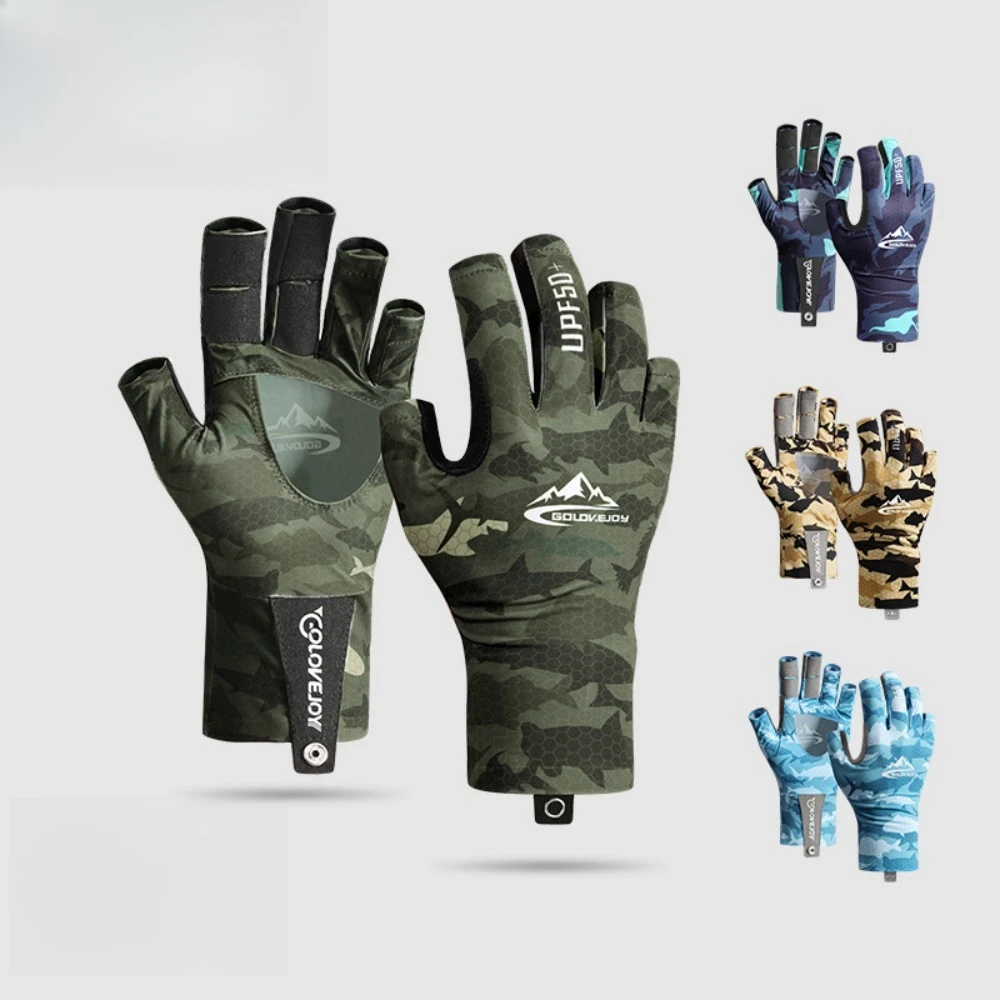 Summer Ice Silk Fishing Gloves, Men's Outdoor Lull Breathable, Wear-resistant, Hollowed-out Anti-slip and Sun-protective Gloves