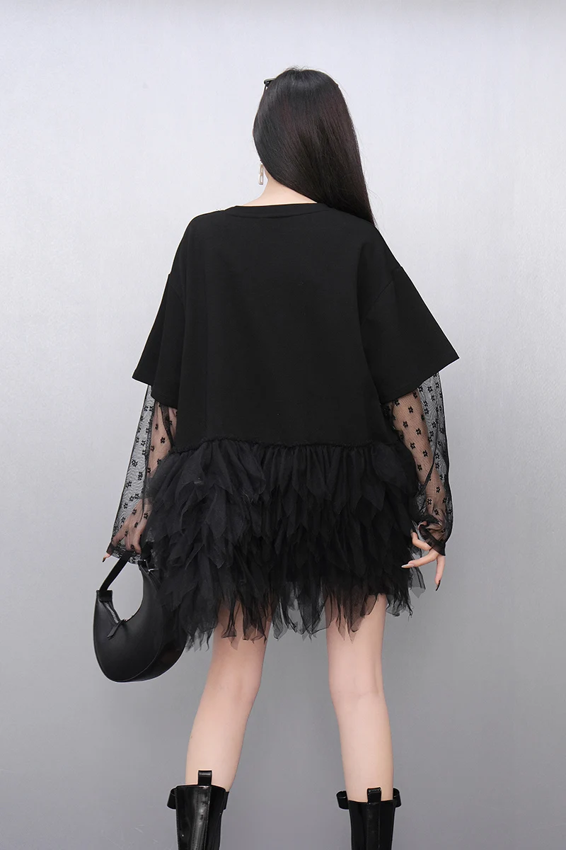 2025 Summer New Fashion Mesh Patchwork Loose Short Dresses Women Short  Sleeve Dress Ladies Wholesale J986 - AliExpress 200000345