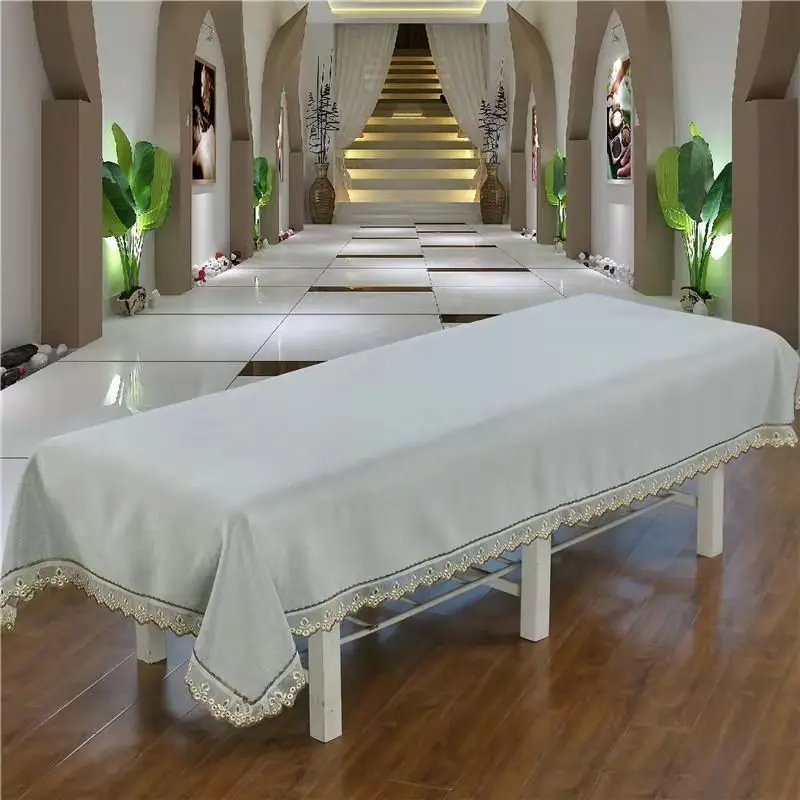 Beauty Salon Thickened Bed Sheets with Hole Physiotherapy Massage Spa Solid Color Lace Cotton Linen Bed Cover Bedspread 3