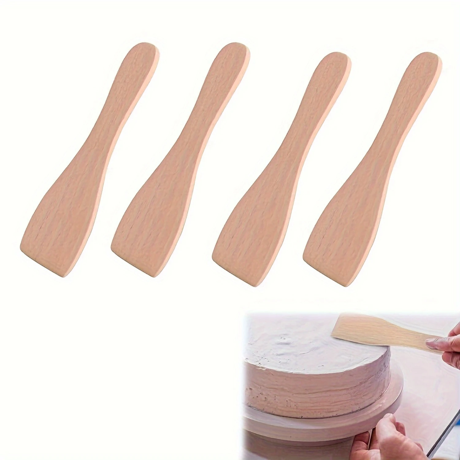 Wooden Spatula Set + Baking Scraper, Pizza Shovel - Non-Stick Pan & Cookware Supplies