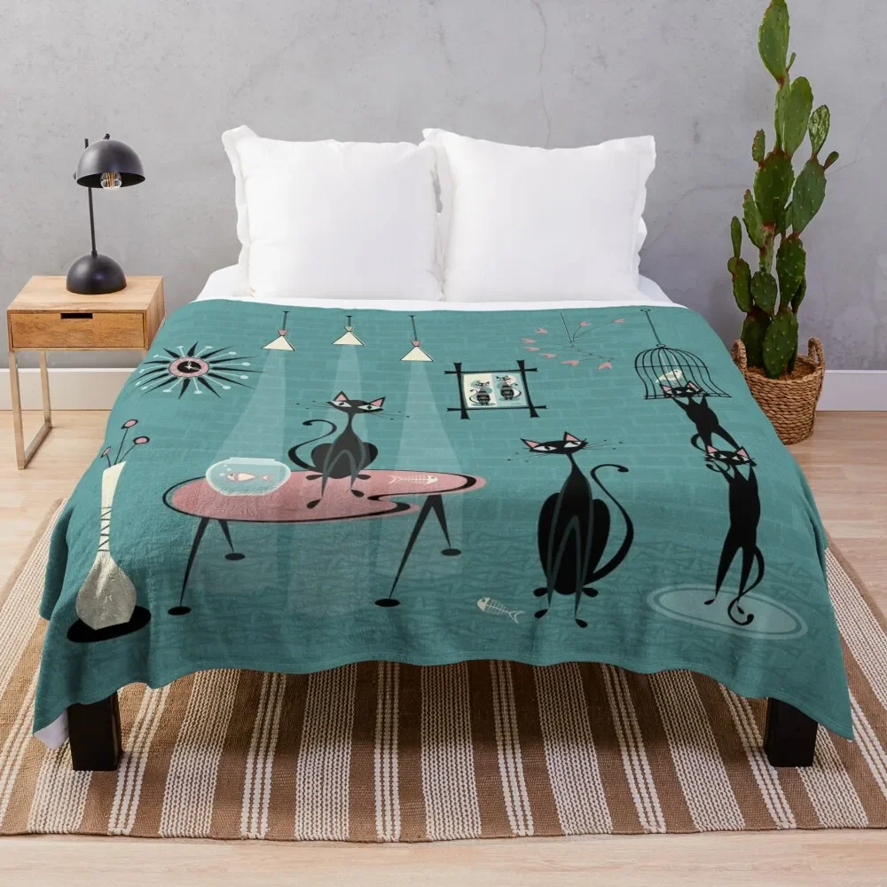 

Mid Century Kitty Mischief III studioxtine Throw Blanket Sofas Luxury Brand Blankets