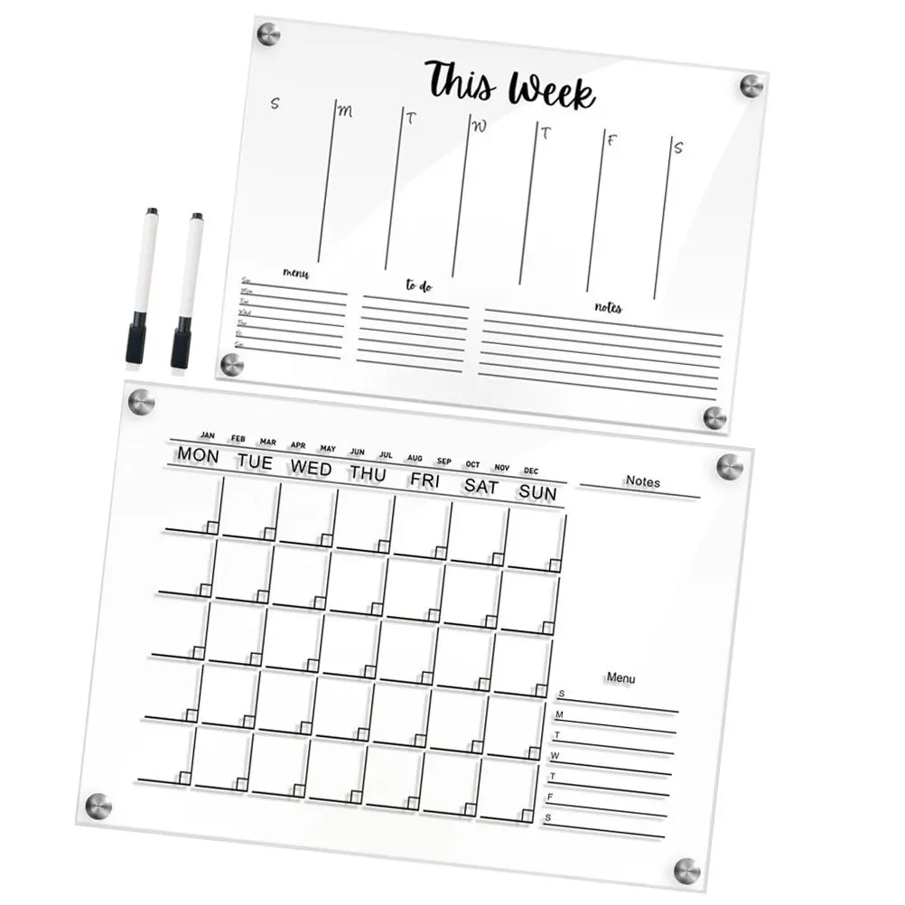 2세트 투명 아크릴 화이트보드 메모 보드 사무실 홈 스쿨 웨딩 파티용 심플하고 우아한 디자인 드라이 지우기 쓰기 가능