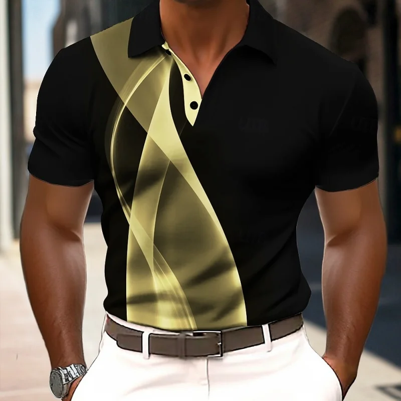 3D Printed Colorful Stripe Polo Shirt For Men Texture Pattern Short Sleeves Summer Street Lapel T-Shirt Button Loose Tees Tops 11 Sfd150b0c9f8b49d481c04b996e5761d8Y