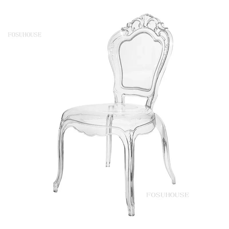 European Transparent Palace Dining Chair PC Acrylic Crystal Chair Outdoor Wedding for Wedding Moment or Hotel Party m