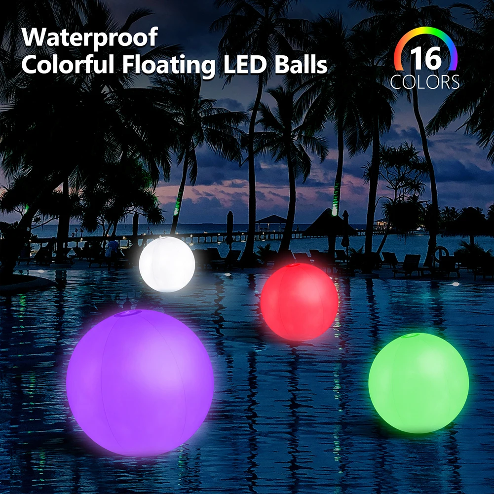 40/60/90CM PVC Floating Pool Lights with 16 Colors Waterproof Outdoor Swimming Underwater Pool Lights Ball For Swimming Pool