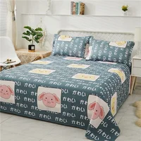 Cartoon Animal Flat Sheet, Kawaii Cat Pig Print Bed Sheet Set for Girls Teen Room Decor Microfiber Bed Cover with 2 Pillow Cases 2