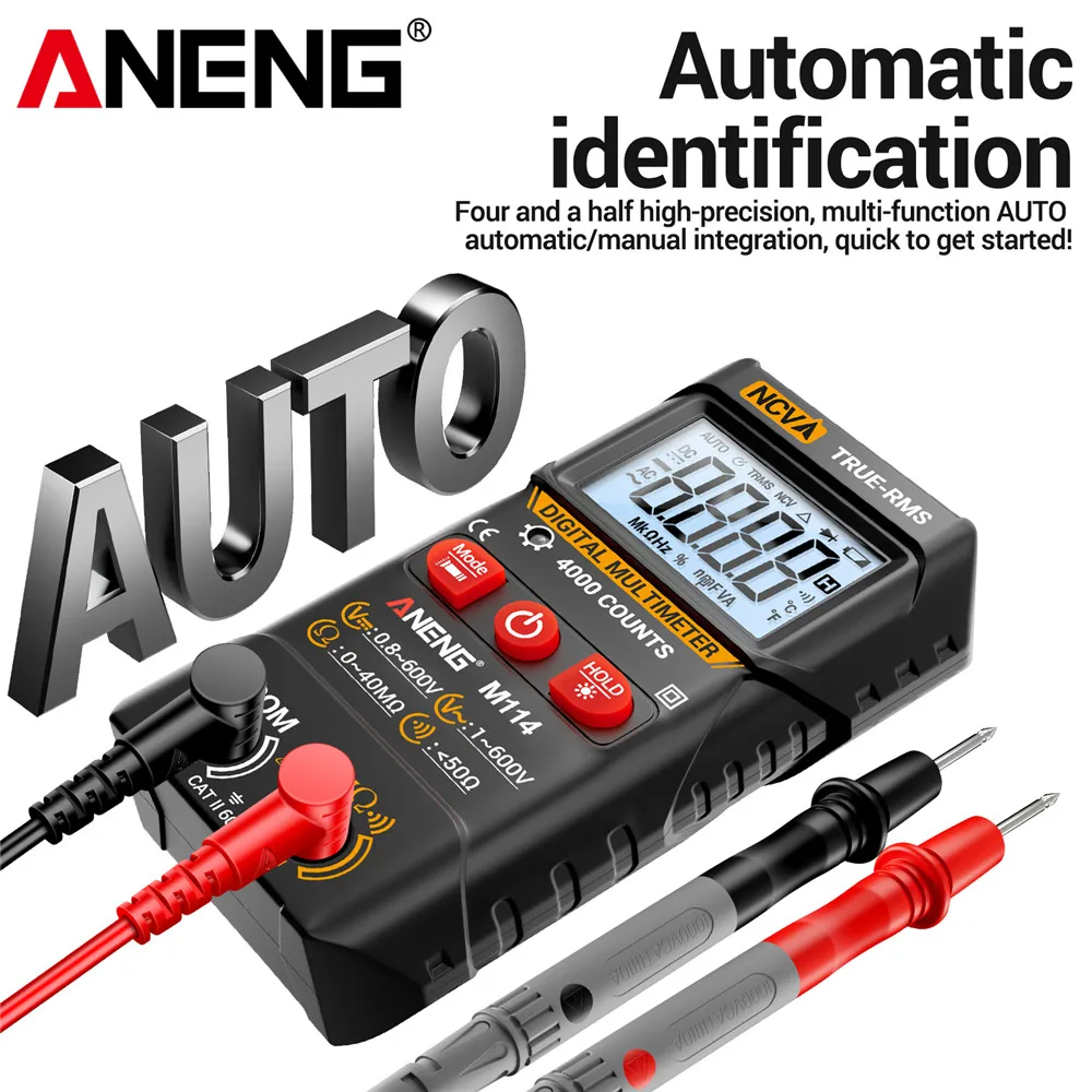 ANENG M114 4000 Counts Automatic Mini Digital Multimeter DC/AC Voltage Backlit Bright Screen NCV Resistance Data retention Tester Tools