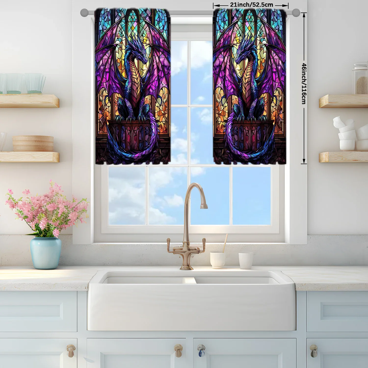 2pcs Stained Glass Dragon Printed Curtain - Artistic Home Decoration Curtains, All Season Decorative Curtains 4