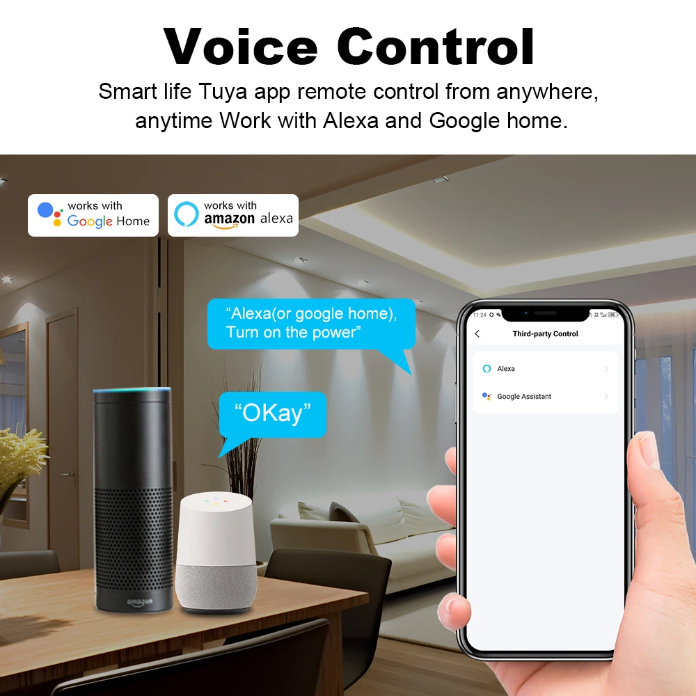 Manhot Tuya 1P+N 63A WiFi Smart Circuit Breaker With Energy Monitoring Voltage Current Protection Switch For Alexa Google Home