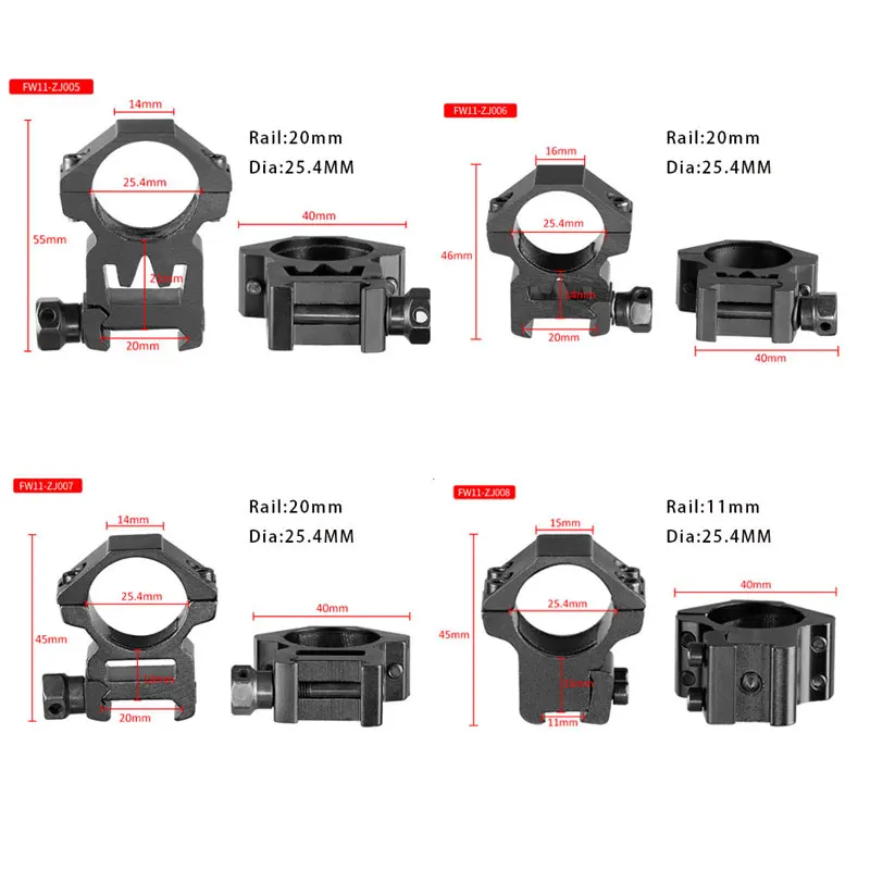 2PCS 25.4mm/30mm Rifle Scope Ring Medium Profile 11mm/20mm Picatinny Dovetail Rail Mount Hunting