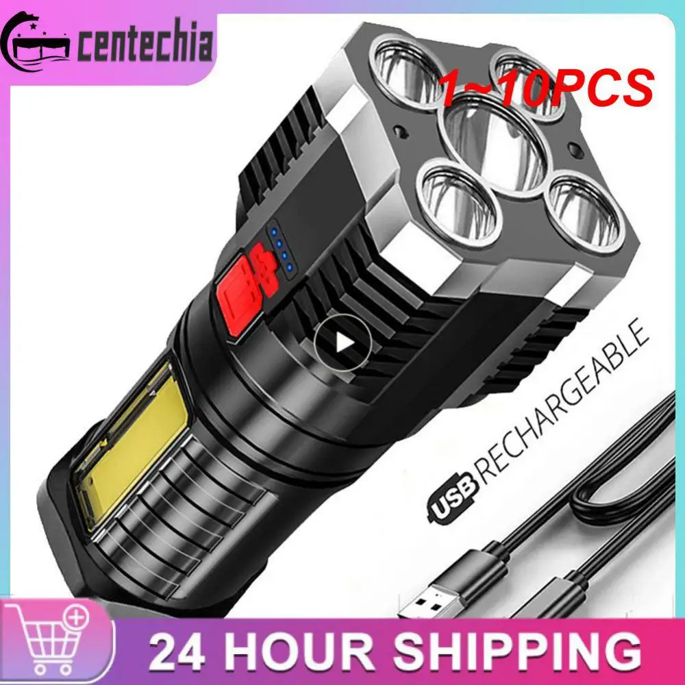 

Светодиодный водонепроницаемый фонарик высокой мощности, точечный светильник из АБС-пластика, перезаряжаемый от USB, с боковым фонарем, 4 ярких режима, для кемпинга и походов, 1 ~ 10 шт.