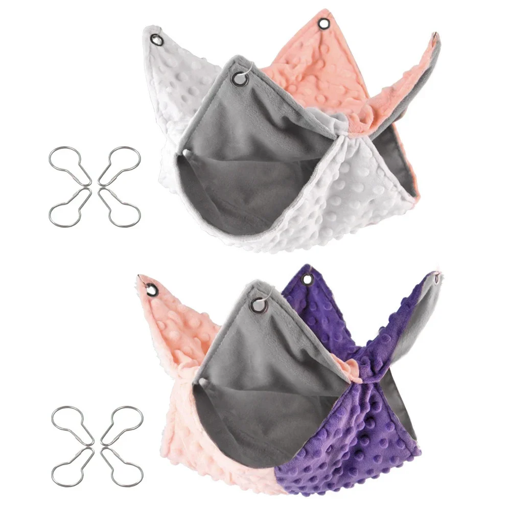 Winter Warm Pet Hanging Bed Contrast Color Splicing Double Thickened Hammock For Flying Squirrel Guinea Pig Pet Cage Accessories