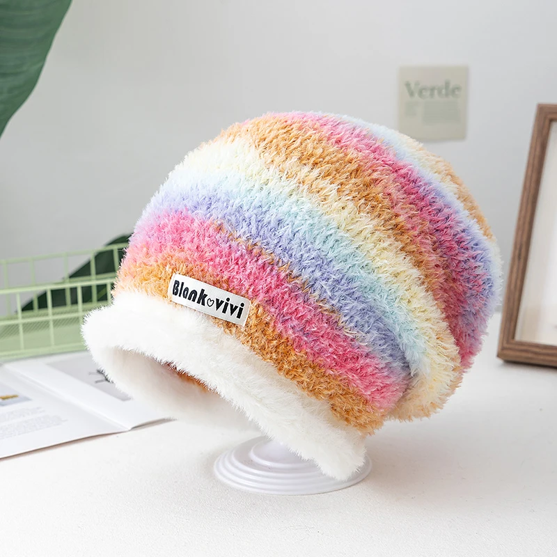 Hot Sale Loose Dandy Hat Lazy Style Gradient Beanie Hat Fashion Winter Hats For Women Streetwear Multicolour Warm Hats For Girl