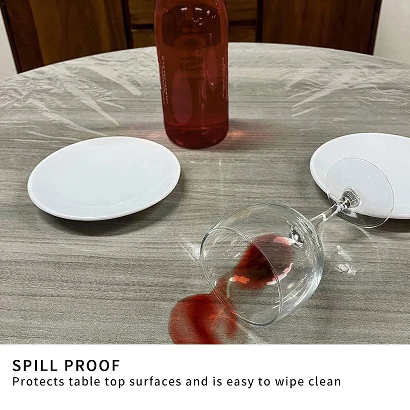 Description Picture 5 of item65-180cm Transparent Waterproof Round Elastic Edged Table Cover PVC Home Simple Convient Kitchen Catering Protector Tablecloth