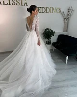 Luxury Wedding Dresses A Line Sexy V Neck Bridal Gowns Appliques Long Sleeve Backless Elegant Princess Vestidos Novia Customized 2