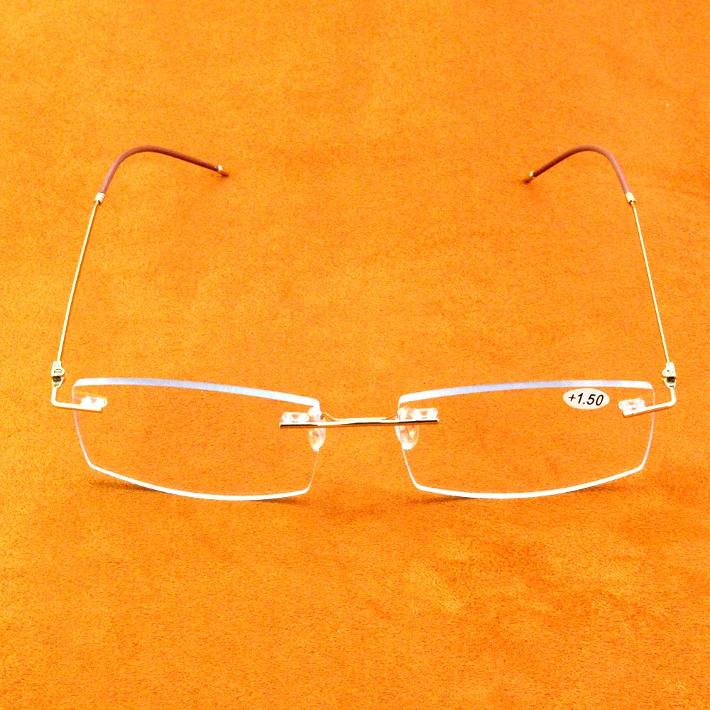 Titanium Alloy 15 Layers Coated Medical Silicone Nose Pads Antislip Temple Rimless Frame Reading Glasses +0.75 +1 +1.25 To +4 2