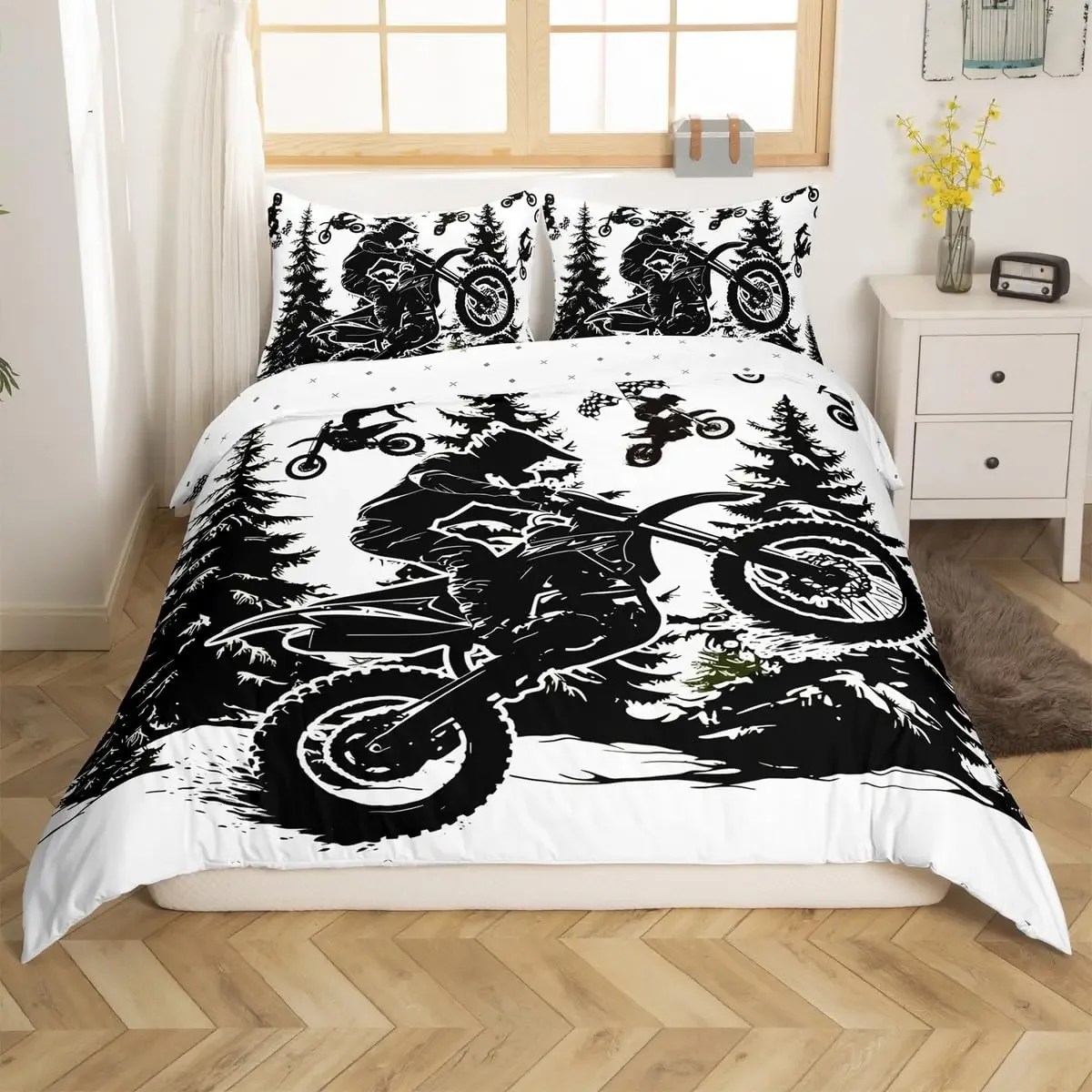 Bicycle Rider Duvet Cover Toddler Size for Kids,Mountain Bike Bedding Set for Teens Adults,Watercolor Quilt Cover