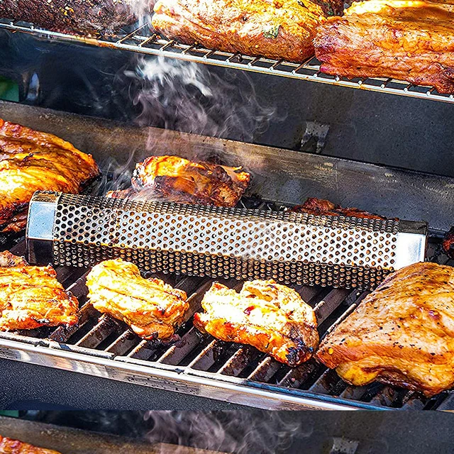 Bbq Rozsdamentes Acél Perforált Háló Dohányos Cső Szűrő Forró Hideg Dohányzás Hatszög Füstölt Fűszercső - Image 2
