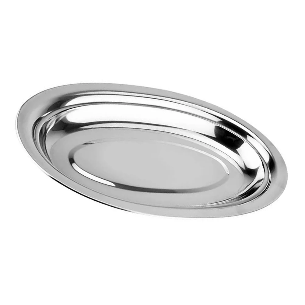 

Stainless Steel Dinner Plate Restaurant Serving Plate Oval Steaming Fish Plate Snack Dessert Dish Kitchen Service Tray