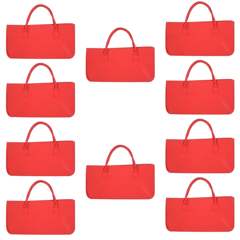 

10X Felt Purse, Felt Storage Bag Large Capacity Casual Shopping Bag - Red