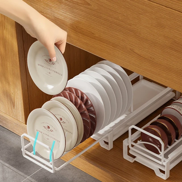 Stainless Steel Bowl & Dish Storage Rack, Kitchen Cabinet Base Unit  Organizer, Pull Out Tray Design, Drainage Function