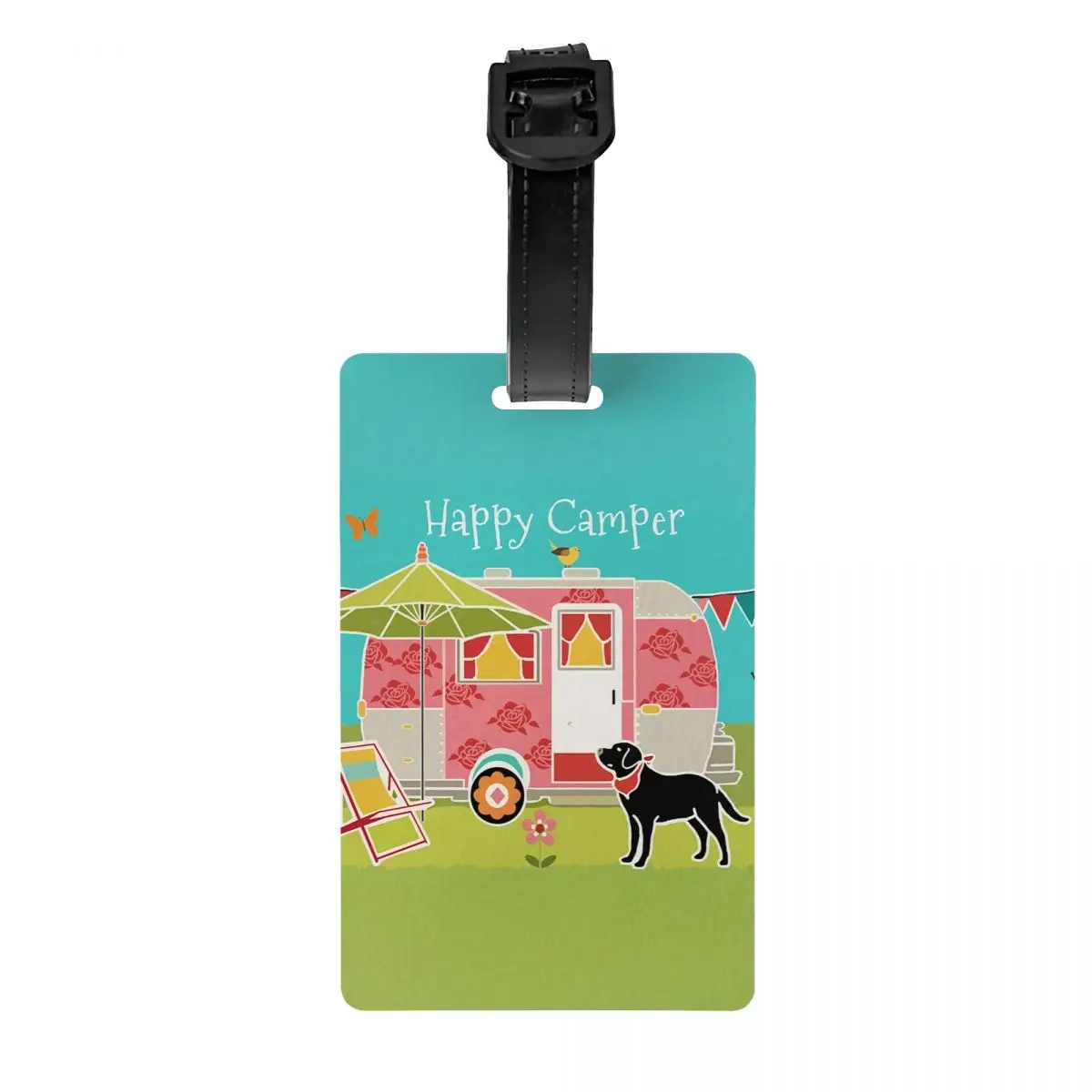 

Happy Camper Luggage Tag Custom Cartoon RV Adventure Camping Baggage Tags Privacy Cover ID Label