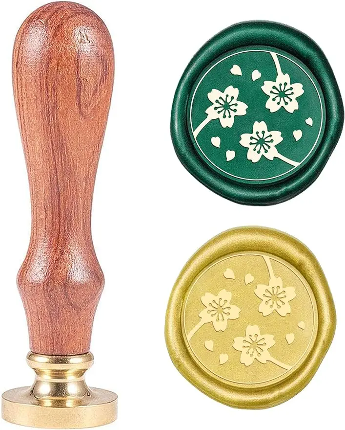 

1PC Flower Wax Seal Stamp Cherry Blossoms Vintage Brass Head Wooden Handle Removable Sealing Wax Stamp 25mm for Envelopes