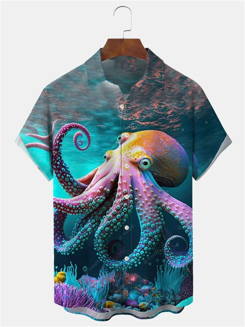 

New Hawaiian Men's Octopus Shirts Creative Print Short Sleeve Cuban Tops Casual Beach Summer Vacaton Funny 3D Shirts Men Clothes