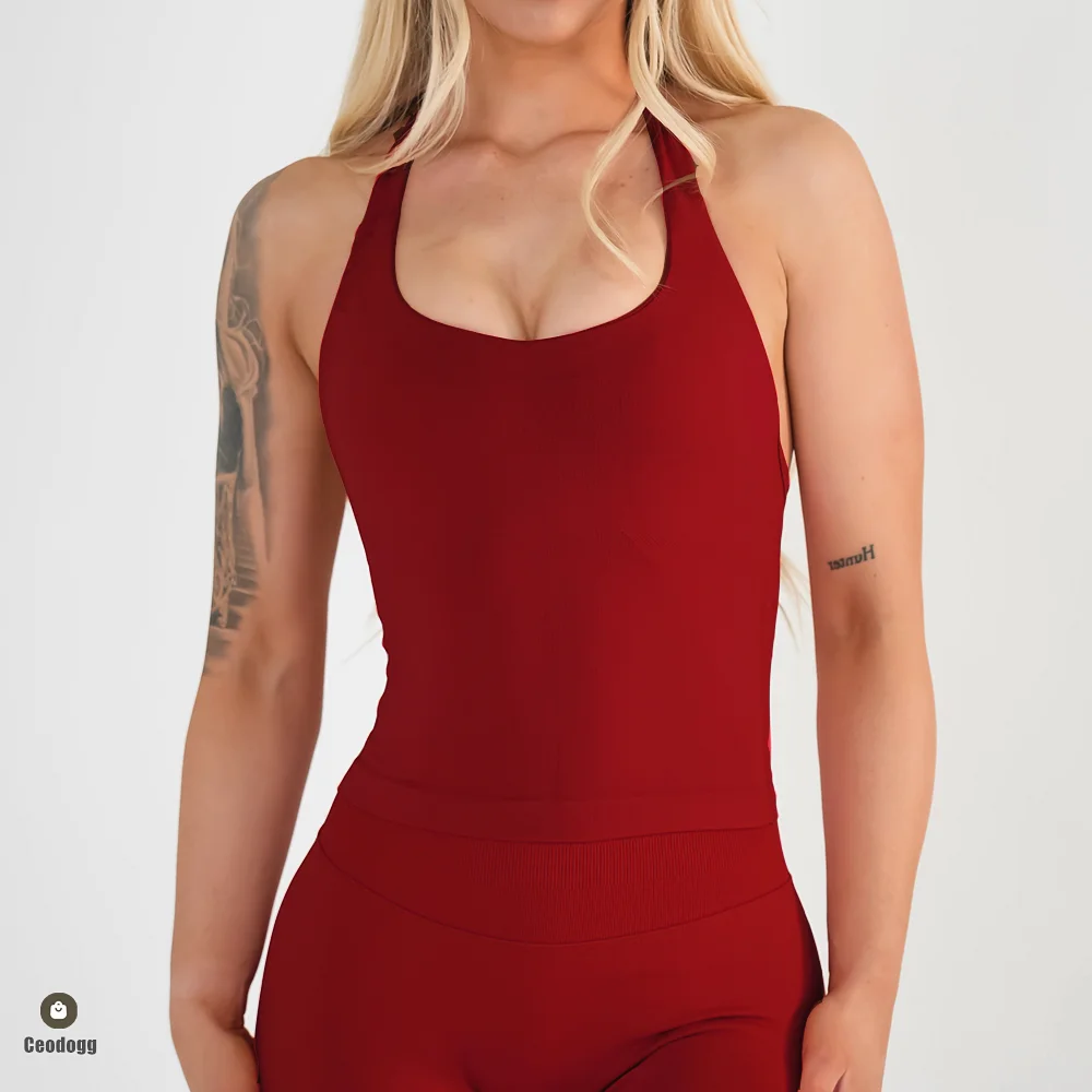 Sports Tank Top Women Halter Top Seamless Yoga Backless Hanging Neck Shaping Anti glare