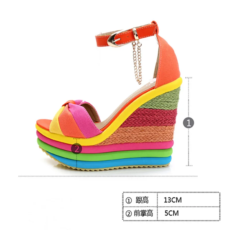 Wedges Sandals Women Bowknot Hemp Bottom Ankle Buckle Strap