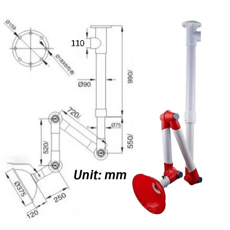 Braccio di scarico per fumo a soffitto Cappa di scarico per fumo in plastica regolabile portatile Estratto da laboratorio Strumento per fumi di olio Strumenti di aspirazione mobili - immagine 5