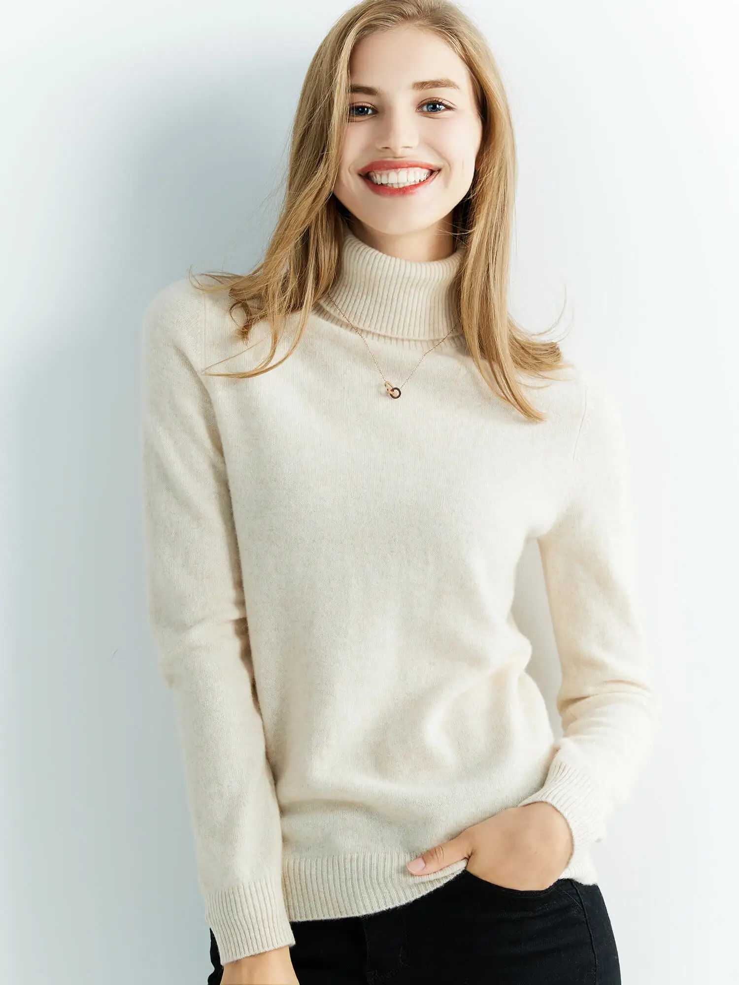 LONGMING Fall Winter Women's Sweaters Turtleneck 100% Merino Wool Sweater for Ｗomen Pullovers Long Sleeve Tops Vintage Knitwears 5