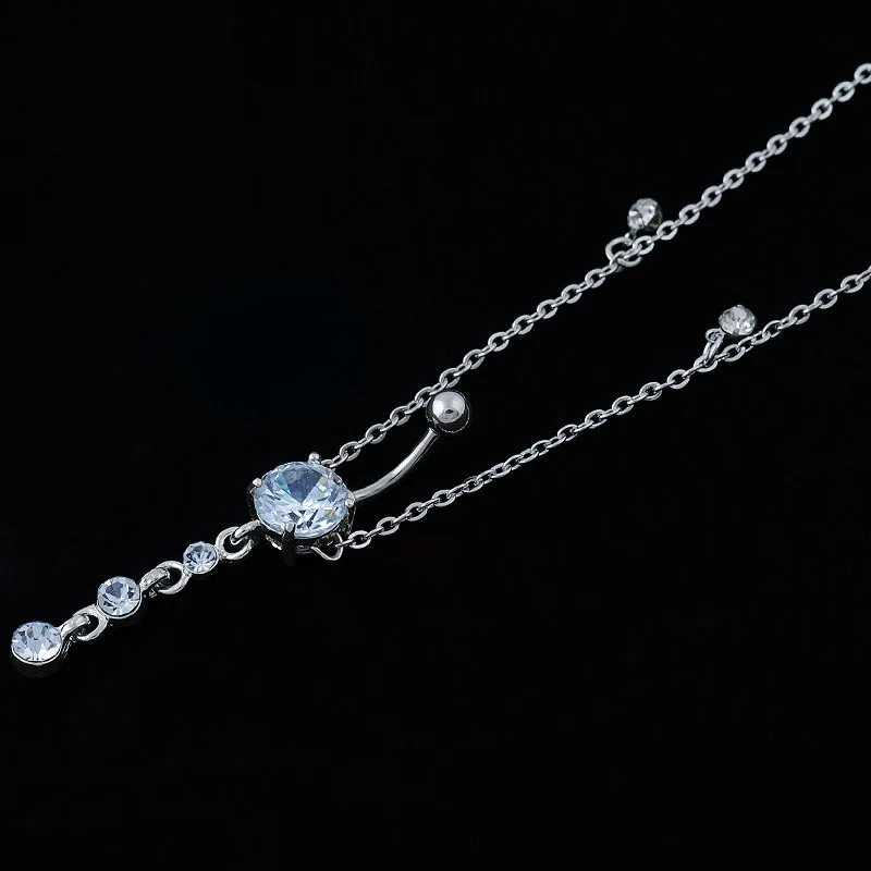 Women Sexy Rhinestone Dangle Stainless Steel Belly Button Chain Navel Piercing Body Jewelry Waist Chain Piercing Body Jewelry piercing jewelry,body piercing jewelry,body jewelry