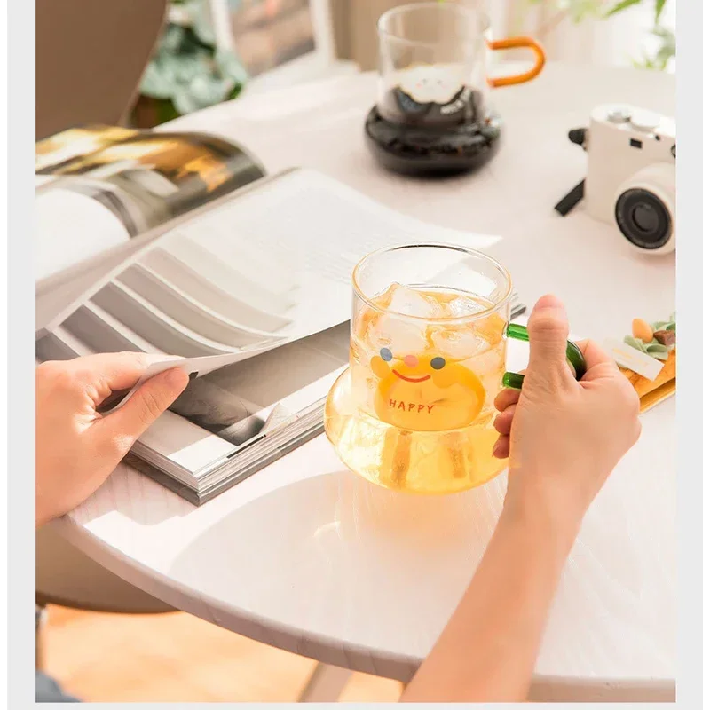 Large-capacity Cute Circle Glass Heat-resistant Glass Water Cup Home Restaurant Bar Juice Coffee Milk Cup